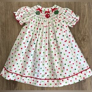Southern Sunshine Kids Polka Dot Smocked Holiday Christmas Dress-size 18 months